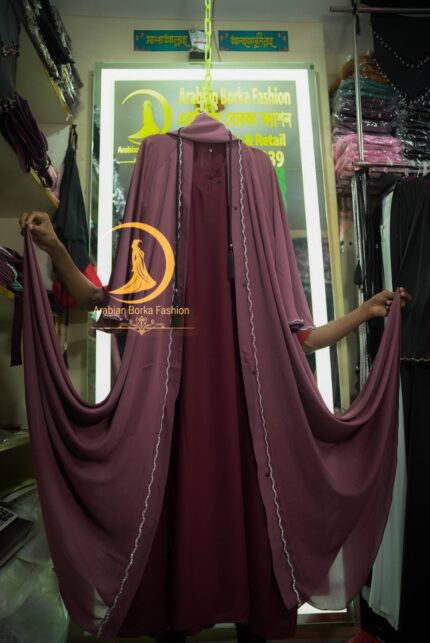 Premium Dark Mauve Borka Design with Stone Work